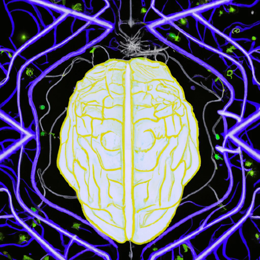Ize a human brain with glowing areas indicating activity, surrounded by biohacking symbols like DNA strands, microchips, and neurofeedback waves, all exuding a bright, focused energy