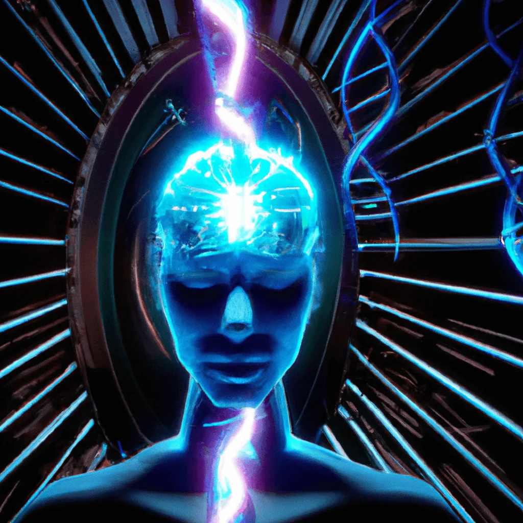 Neurofeedback: Harnessing the Power of Biohacking for Brain Optimisation 1 Ize a human brain connected to futuristic digital wires, glowing with vibrant energy pulses, surrounded by abstract representations of brainwaves and DNA helix to signify biohacking for brain optimisation