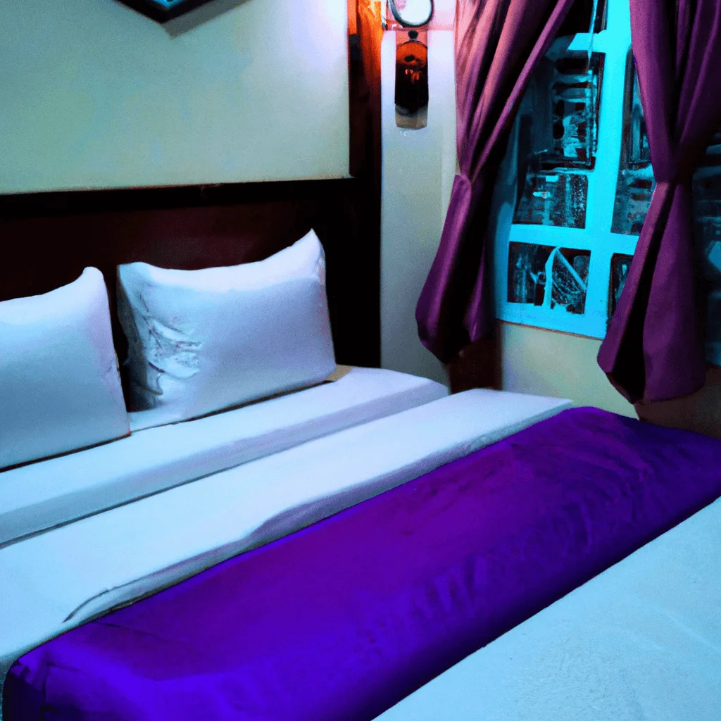 Sleep Soundly, Thrive Brightly: Strategies For Enhancing Sleep Quality 1 Ge of a serene bedroom with dimmed lights, a comfortable bed with plush pillows, lavender on the bedside, an open window showcasing a starry night, and a sleeping mask on the nightstand