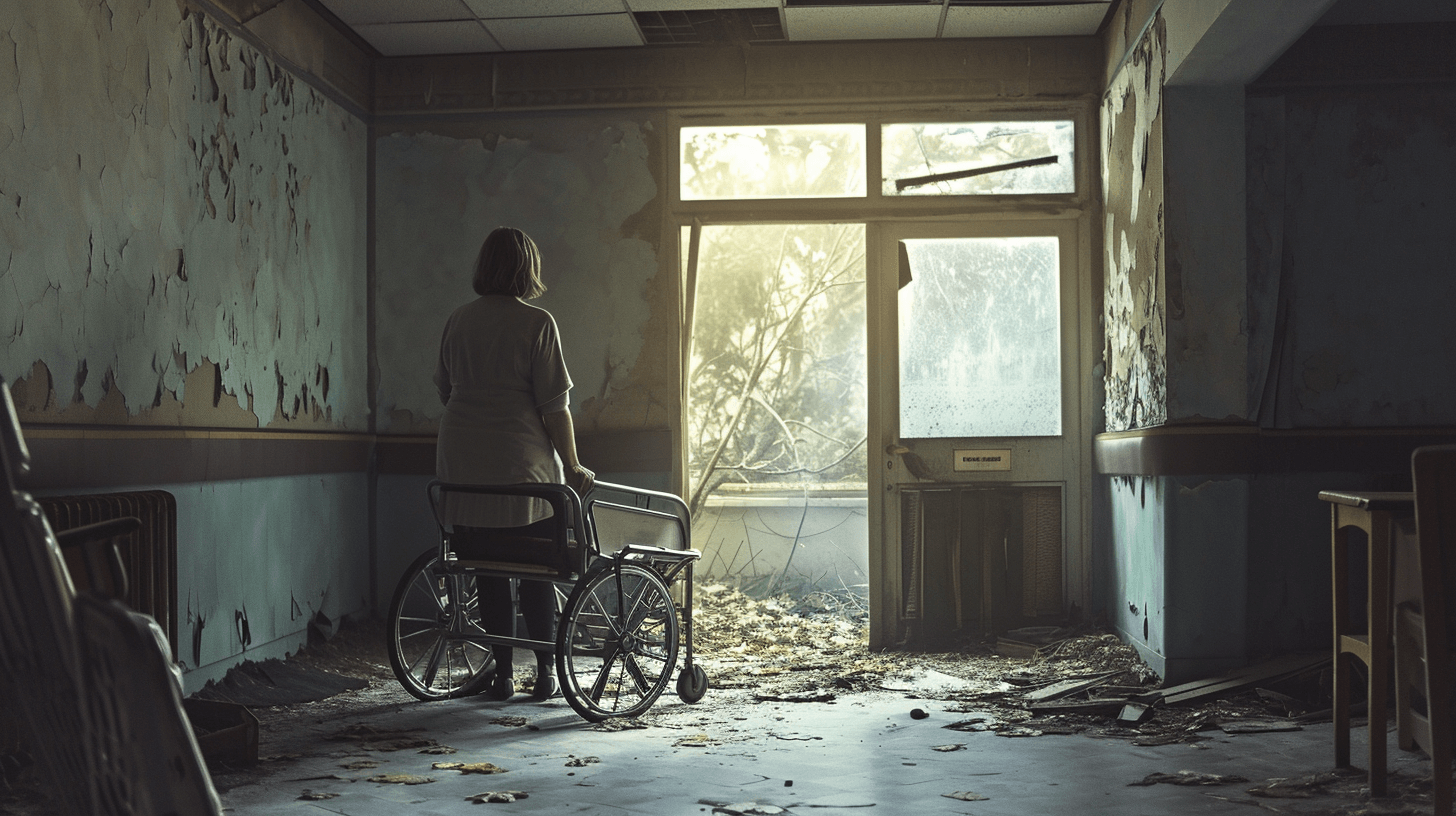 BBC Presenter's Shocking Alzheimer's Diagnosis Exposes Broken Care System 1 an image that captures the heart-wrenching reality of BBC presenter Susan Rae's Alzheimer's diagnosis, showcasing the dilapidated state of the care system. Depict the despair and helplessness through subtle visual cues.