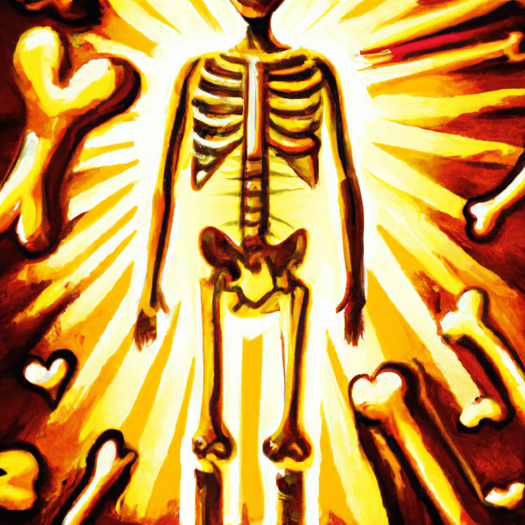 Vitamin D: The "Sunshine Vitamin" and Its Many Roles 1 T sun radiating golden rays onto a healthy, glowing human figure surrounded by symbols of bone, heart, and immune system, all tinted in a warm yellow hue