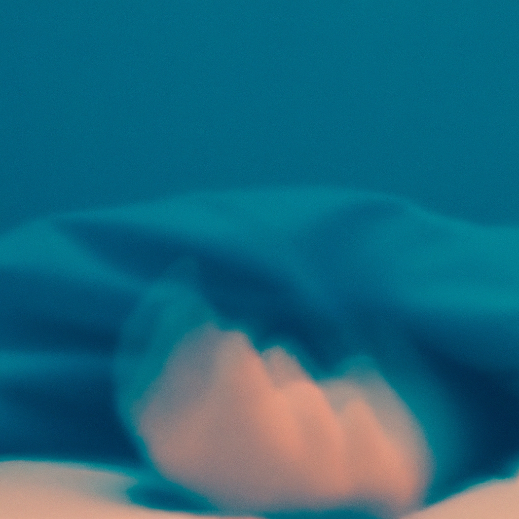 evening light, a peaceful figure lies on crisp white bedding, their silhouette illuminated by moonlight streaming through gauzy curtains